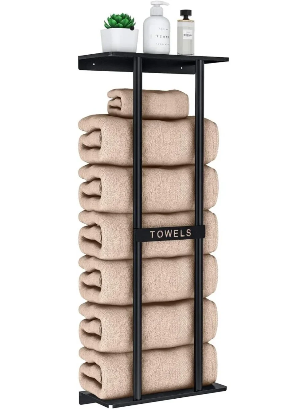 New 30 inch Black Wall Mounted Towel Rack with Shelf Holds 6 Towels Bathroom